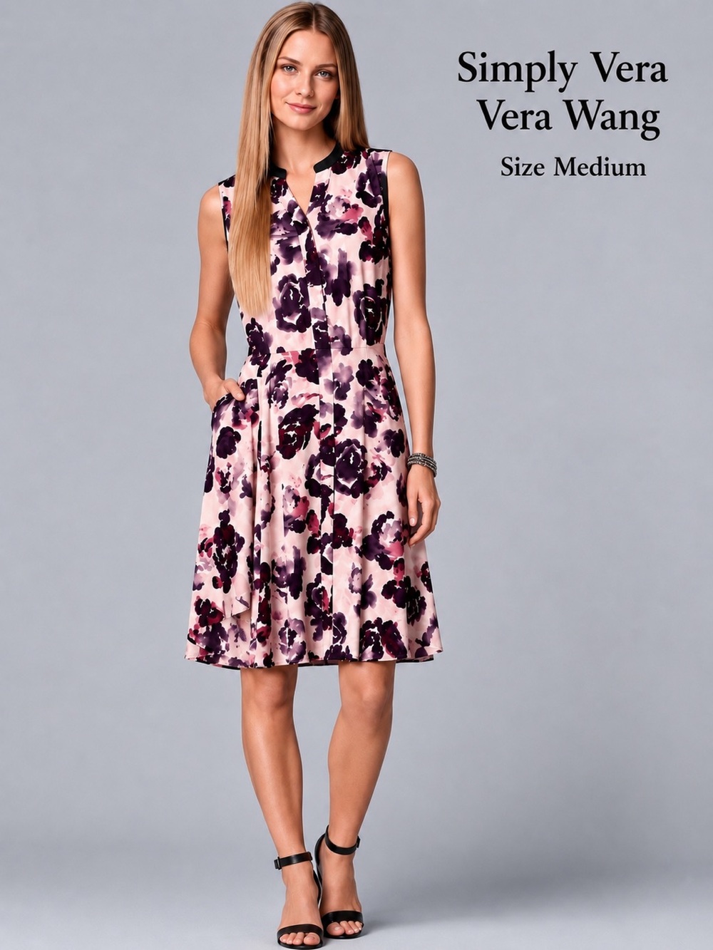 Simply Vera Vera Wang Floral Sleeveless Fit & Flare Dress Size Medium